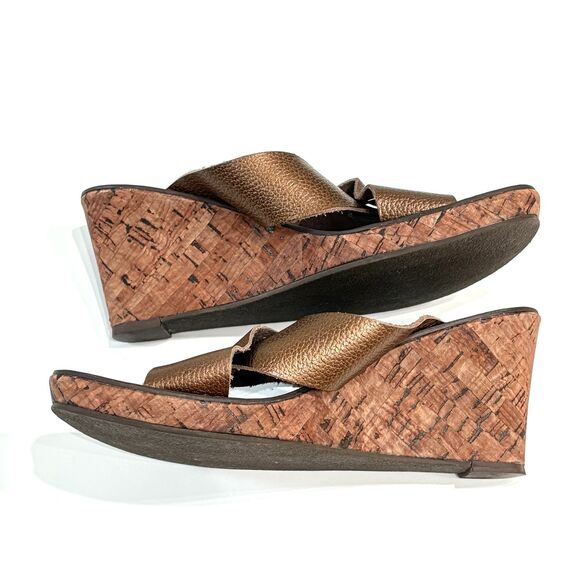 Kork Ease Geena Leather Wedge Sandals Brown Slip On Womens Sz 8 Made in Brazil - Picture 7 of 8